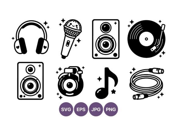 Download Music Accessories Black White Vector - Premium Resources